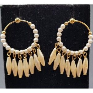 Bride Mother of Bride Pearl Wedding Summer Beaded Hoop Earrings